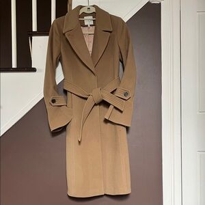 Joie wool belted bell cuff knee length coat.
